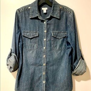 Chico’s blue jean button down shirt